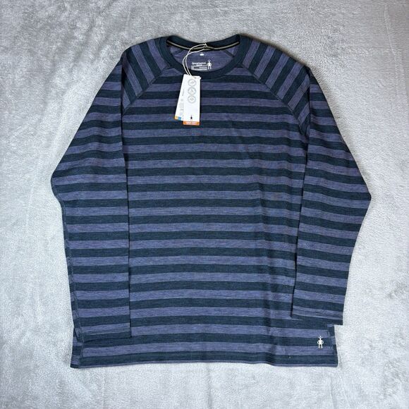 SmartWool Classic Thermal Merino Base Layer Crew Shirt Men 3XL XXXL Blue Striped - Picture 1 of 9